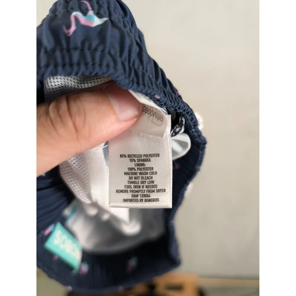 Bonobos Swim Trunks Shorts Boys 3T Blue Flamingo Quick Dry Elastic Waist Summer